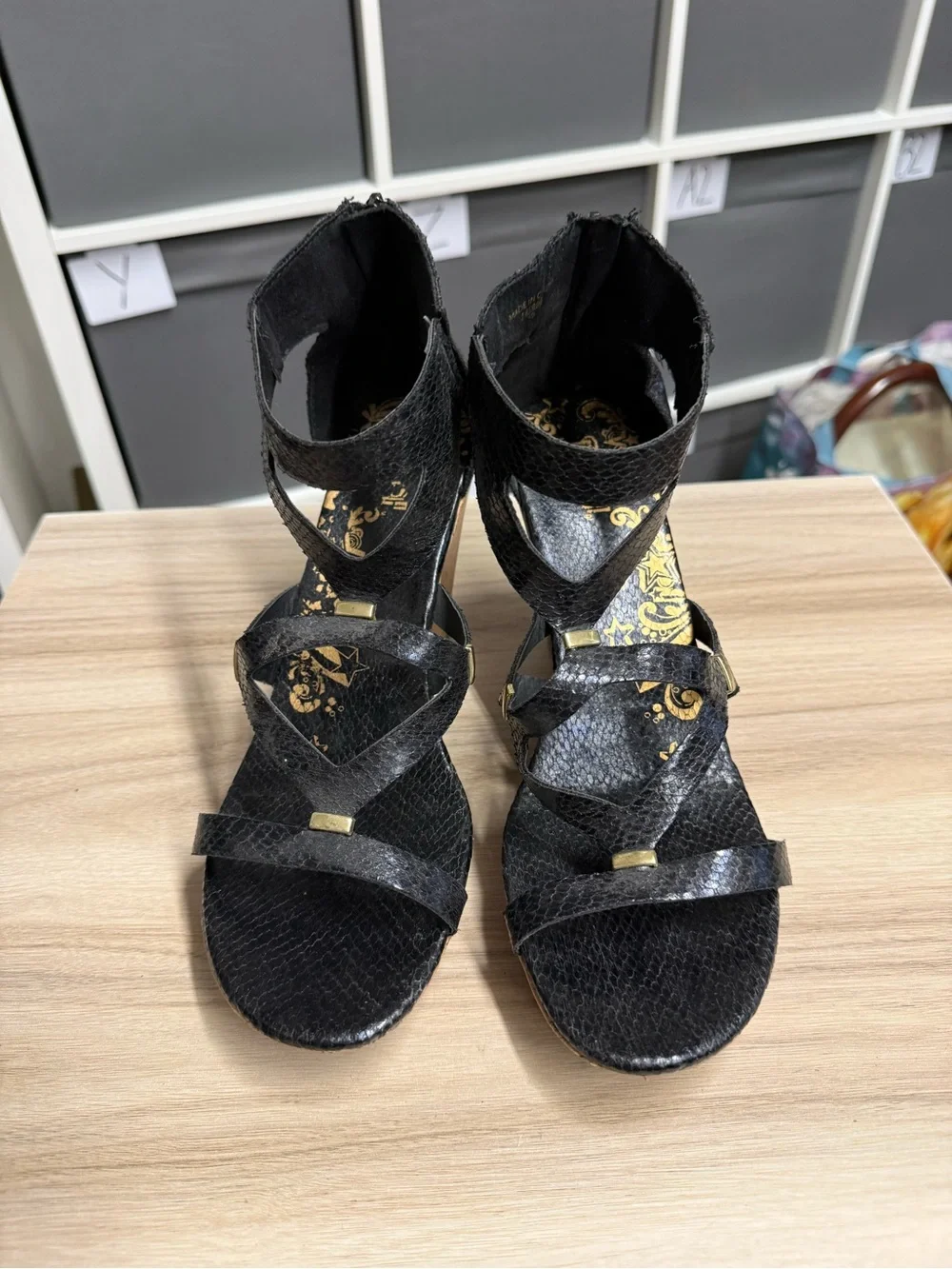 Brash Black Strappy Gladiator Cork Wedge Sandals Y2K